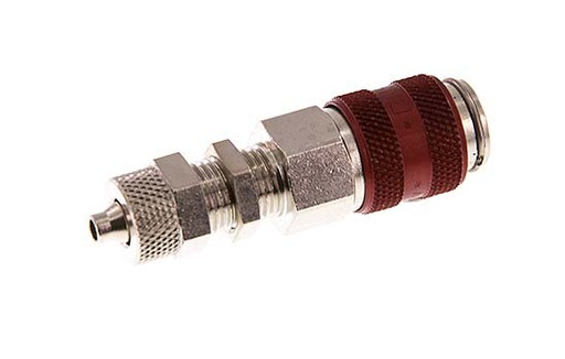 [CLS5-NB-BN-RED-4] Nickel-plated Brass DN 5 Red Air Coupling Socket 4x6 mm Union Nut Bulkhead