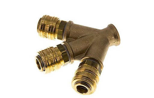 [CLS7-F-B-3W-038] Brass DN 7.2 (Euro) Air Coupling Socket G 3/8 inch Female Wall-Mount 3-way