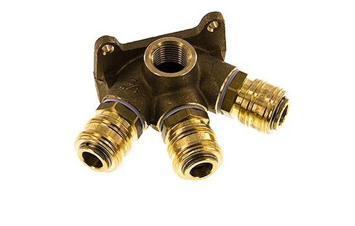 [CLS7-F-B-3W-PL-012] Brass DN 7.2 (Euro) Air Coupling Socket G 1/2 inch Female Wall-Mount 3-way