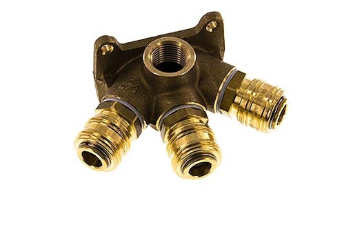 [CLS7-F-B-3W-PL-012] Messing DN 7.2 (Euro) Luchtkoppeling Snelkoppeling G 1/2 inch Binnendraad Wandmontage 3-weg