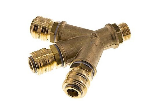 [CLS7-M-B-3W-012] Brass DN 7.2 (Euro) Air Coupling Socket G 1/2 inch Male Wall-Mount 3-way