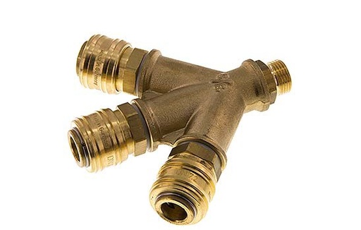 [CLS7-M-B-3W-038] Brass DN 7.2 (Euro) Air Coupling Socket G 3/8 inch Male Wall-Mount 3-way