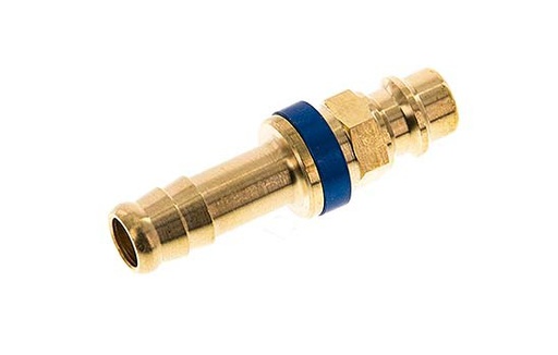 [CLP7-H-B-BLU-P-CD-9] Brass DN 7.2 (Euro) Blue-Coded Air Coupling Plug 9 mm Hose Pillar