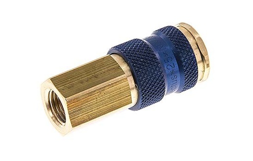 [CLS7-F-B-BLU-P-CD-014] Brass DN 7.2 (Euro) Blue-Coded Air Coupling Socket G 1/4 inch Female