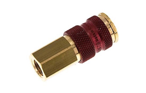 [CLS7-F-B-RED-P-CD-014] Brass DN 7.2 (Euro) Red-Coded Air Coupling Socket G 1/4 inch Female