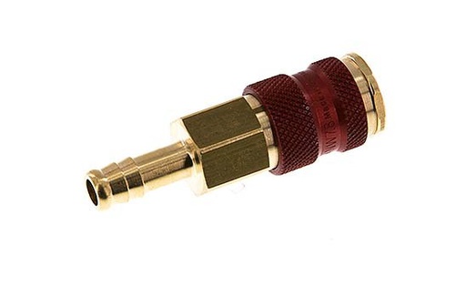 [CLS7-H-B-RED-P-CD-9] Brass DN 7.2 (Euro) Red-Coded Air Coupling Socket 9 mm Hose Pillar