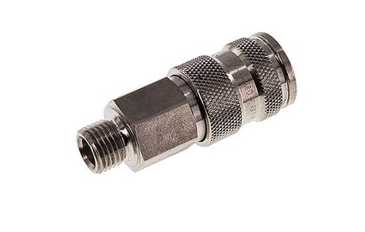 [CLS7-M-SSL-SV-P-BL-014] Stainless steel 306L DN 7.8 Air Coupling Socket G 1/4 inch Male Double Shut-Off
