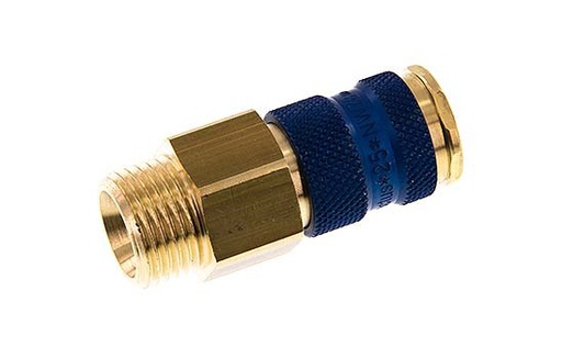 [CLS7-M-B-BLU-P-CD-012] Brass DN 7.2 (Euro) Blue-Coded Air Coupling Socket G 1/2 inch Male