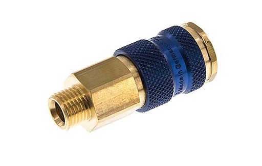[CLS7-M-B-BLU-P-CD-014] Brass DN 7.2 (Euro) Blue-Coded Air Coupling Socket G 1/4 inch Male