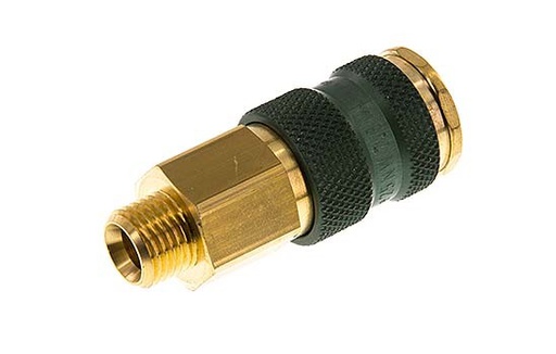 [CLS7-M-B-GRE-P-CD-014] Brass DN 7.2 (Euro) Green-Coded Air Coupling Socket G 1/4 inch Male