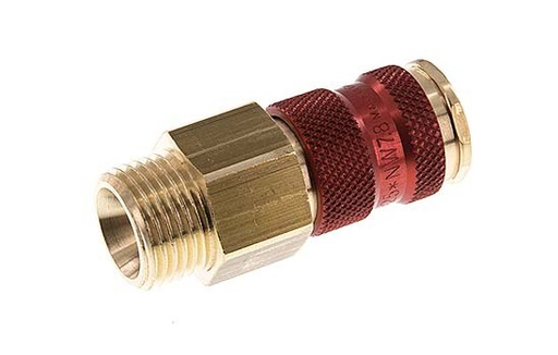 [CLS7-M-B-RED-P-CD-012] Brass DN 7.2 (Euro) Red-Coded Air Coupling Socket G 1/2 inch Male