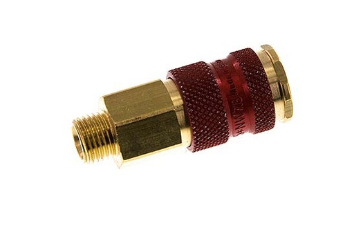[CLS7-M-B-RED-P-CD-014] Brass DN 7.2 (Euro) Red-Coded Air Coupling Socket G 1/4 inch Male