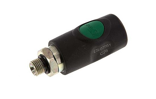 [CLS7-M-C-SEP-014] Matériau composite DN 7.4 Coupleur pneumatique de sécurité Douille avec bouton-poussoir G 1/4 pouce mâle