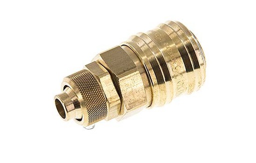 [CLS7-N-B-SV-P-9] Brass DN 7.2 (Euro) Air Coupling Socket 9x12 mm Union Nut Double Shut-Off