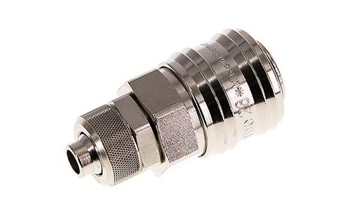 [CLS7-N-BN-SV-P-8] Laiton nickelé DN 7.2 (Euro) Coupleur pneumatique Douille 8x10 mm Écrou-raccord Double obturation