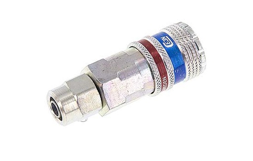 [CLS7-S-SB-SE-C-6P5] Acero/latón DN 7.6 (7.2 Euro) Acoplamiento de seguridad para aire Enchufe 6.5x10 mm (streamline) Tuerca de unión