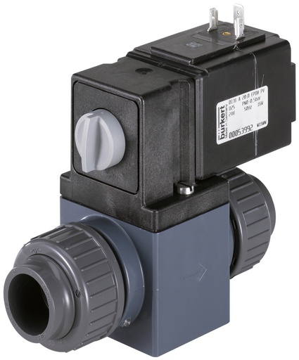 [264450] Solenoid Valve 16 mm Glued Sleeves NC PVC EPDM 0-3bar/44psi 230VAC/DC Vacuum 131 264450