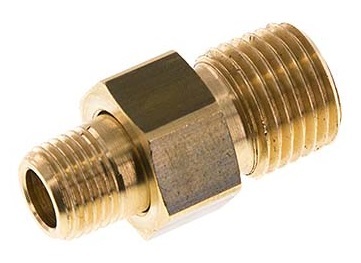 [FL2S-M-B-012R-038R-C] R 1/2'' x R 3/8'' Brass Double Nipple 3-pieces with Conically sealing 16 Bar