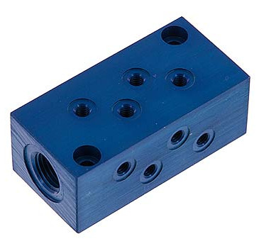 [FL2-F-A-014G-M5-8M] 2xG 1/4'' x 8xM5 Aluminium Distributor Block One-sided 16 Bar