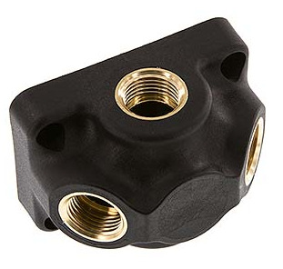 [FL3-F-B-034G-012G] G 3/4'' x G 1/2'' Empalme de aire de 3 vías montado en la pared de latón sin orificio pasante 15 Bar