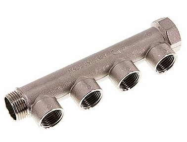 [FLM-FMF-BN-034G-012G-4M] G 3/4'' x 4xG 1/2'' F/M/F Nickel plated Brass Distributor pipes 10 Bar