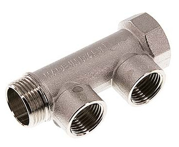 [FLM-FMF-BN-100G-012G-2M] G 1'' x 2xG 1/2'' F/M/F Nickel plated Brass Distributor pipes 10 Bar