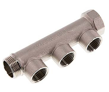 [FLM-FMF-BN-100G-012G-3M] G 1'' x 3xG 1/2'' F/M/F Nickel plated Brass Distributor pipes 10 Bar