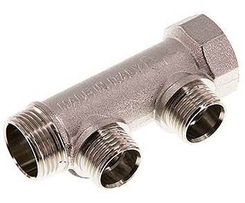 [FLM-FMM-BN-034G-012G-2M] G 3/4'' x 2xG 1/2'' F/M/M Nickel plated Brass Distributor pipes 10 Bar