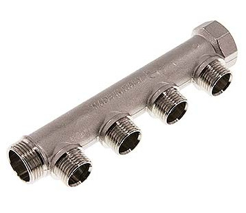 [FLM-FMM-BN-034G-012G-4M] G 3/4'' x 4xG 1/2'' F/M/M Nickel plated Brass Distributor pipes 10 Bar