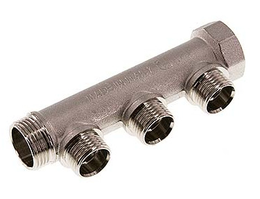 [FLM-FMM-BN-100G-012G-3M] G 1'' x 3xG 1/2'' F/M/M Nickel plated Brass Distributor pipes 10 Bar