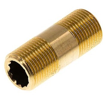 [FL2S-M-B-100G-150L] G 1'' Brass Double Pipe Nipple 16 Bar DIN 2982 - 150mm