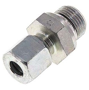 [FL2S-MC-EZN-038G-10-S] G 3/8'' Buitendraad x 10S Verzinkt Stalen Rechte Snijring Koppeling met FKM Afdichting 630 Bar DIN 2353