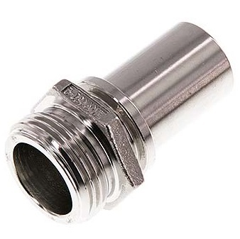 [FL2S-MH-S-012G-13-E] G 1/2'' Macho x 13mm Llave de manguera de acero inoxidable con collarín de seguridad DIN 2817