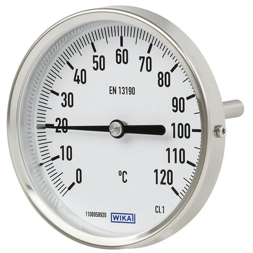 [TBLRSH-120-100-100] 0 tot +120°C RVS Bimetalen Thermometer 100mm Behuizing 100mm Dompelbuis